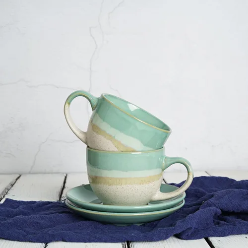 Miniatura 6 de Bosmarlin Juego de 2 Tazas de Capuchino de Cerámica con Platillo, 10 Oz, Tazas de Café para Café con Leche, Espresso, Té, Aptas para Lavavajillas