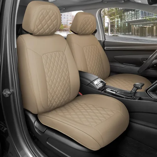 Miniatura 11 de MotorBox Haven Series - Fundas de asiento de piel de napa, para automóviles, edición Lux, fundas de asiento delantero con costuras de diamante