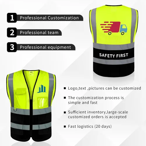 Miniatura 3 de BeautyWill Chaleco de seguridad con logotipo personalizado, Hi Vis Clase 2, chaleco reflectante de construcción unisex con 5 bolsillos