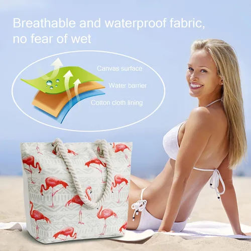 Miniatura 5 de weallbuy Bolsas de playa para mujer, impermeable, a prueba de arena, bolsa de lona con cremallera