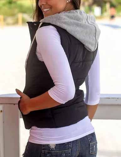 Miniatura 6 de Chaleco Yeokou acolchado para mujer, para invierno, con capucha extraíble, sin mangas y entallado