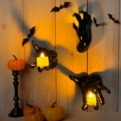 Miniatura 6 de DAZONGE Decoraciones de Halloween para interiores y exteriores, paquete de 3 manos espeluznantes que se extienden montadas en la pared con velas