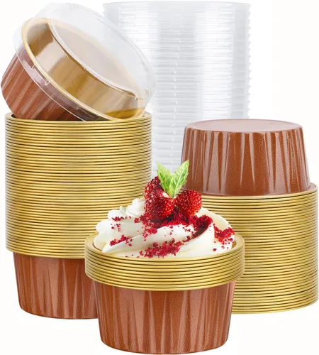 Miniatura 16 de EUSOAR Moldes de Papel de Aluminio para Hornear, 5oz 50 piezas Moldes Reutilizables para Cupcakes con Tapas, 3.34x2.59x2.35 pulgadas 125ml Moldes