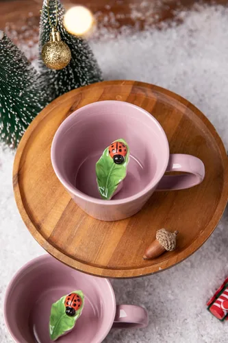 Miniatura 2 de DIHOclub Taza de Cerámica de Mariquita con Animal 3D Oculto en el Interior, Serie Jardín Tazas Figuritas Hechas a Mano 12OZ (Rosa Púrpura)