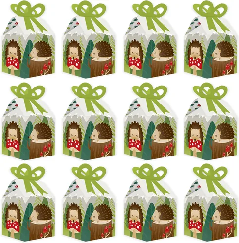 Miniatura 4 de Big Dot of Happiness Forest Hedgehogs – Cajas de regalo cuadradas – Caja de lazo para fiesta de cumpleaños o baby shower, juego de 12