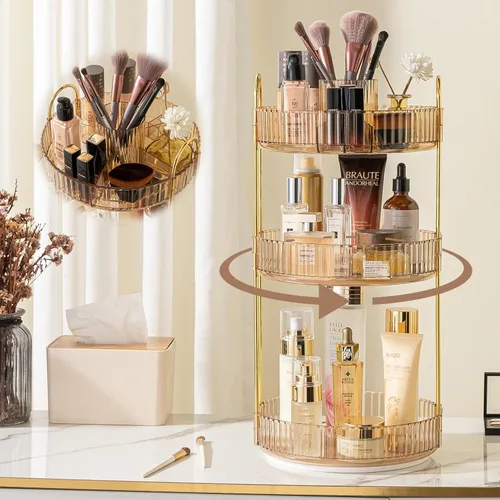 Miniatura 7 de shuang qing Organizador de Maquillaje Giratorio para Tocador, Almacenamiento de Maquillaje Transparente para Cuidado de la Piel de Alta Capacidad