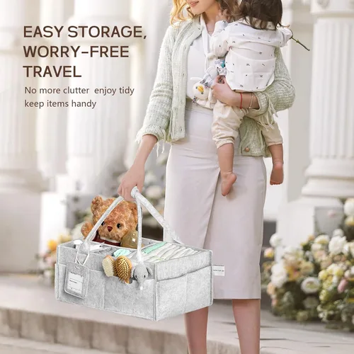 Miniatura 6 de GEMII Organizador de pañales – Organizador grande para bebés con asa para artículos esenciales para recién nacidos, niños o niñas (gris, grande)