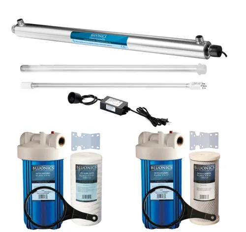 Sistema purificador de filtro de agua de pozo con luz ultravioleta UV de 55W más sedimentos y carbón para óxido, hierro, arena, suciedad,