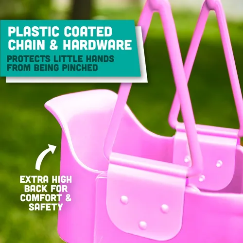 Miniatura 4 de Asiento de Columpio Premium de Respaldo Alto Tipo Cubeta Completa para Niños Pequeños con Agarre para los Dedos, Cadenas Recubiertas de Plástico