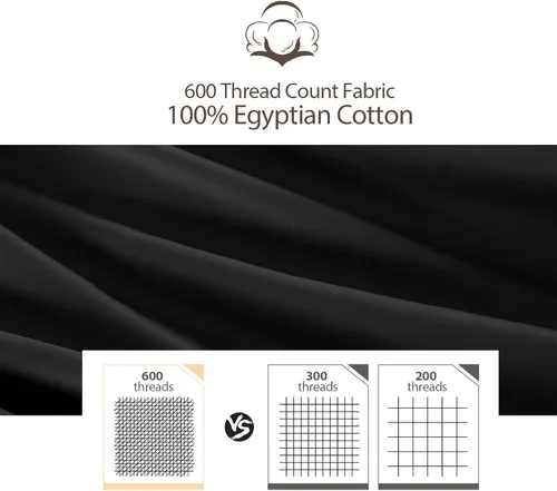 Miniatura 3 de Sábana bajera ajustable 100% algodón egipcio, tamaño completo, color negro, 600 número de hilos, bolsillo profundo de 8 a 16 pulgadas, sábana