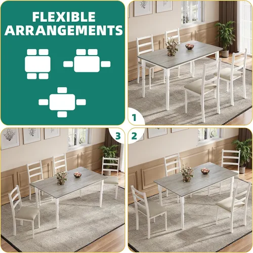 Miniatura 5 de YITAHOME Juego de mesa de comedor de 5 piezas para 4, mesa de comedor de granja con sillas tapizadas de piel sintética, juego de mesa rectangular