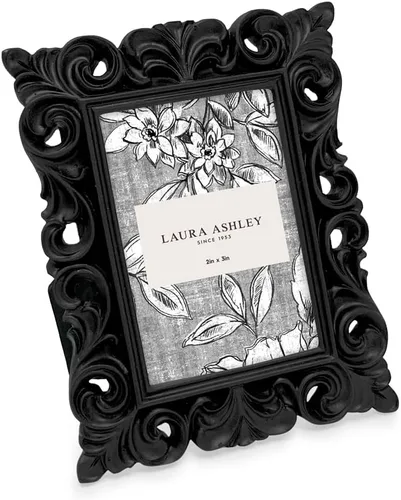 Laura Ashley - Marco de fotos de resina con diseño de scroll negro de 2 x 3, estilo vintage, con borde fino, formato horizontal y vertical, para