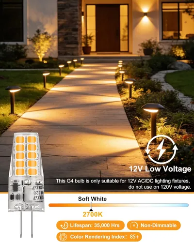 Miniatura 5 de BAOMING Bombilla LED G4 de 12 V, 3.5 W, base JC bi-pines, equivalente a halógeno T3 de 20 W-35 W, 2700 K, blanco cálido suave, sin parpadeo, lámpara