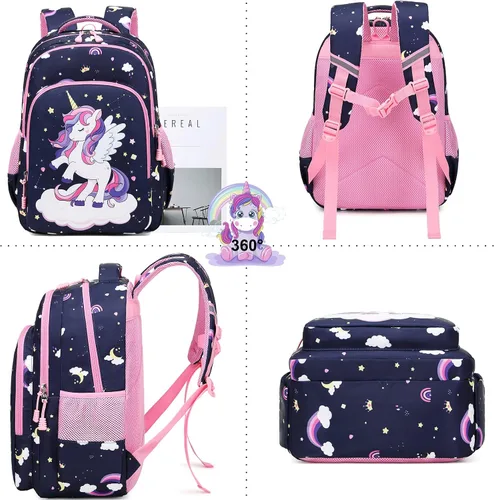 Miniatura 24 de Juego de mochila para niñas con diseño de unicornio, mochila escolar para niños, mochila para libros para niñas, set 3 en 1, regreso a clases