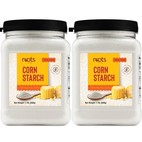 Roots Circle Almidón de maíz 100% puro | 2 recipientes herméticos [17 onzas] | Espesante totalmente natural para sopas, guisos, salsa, tartas para