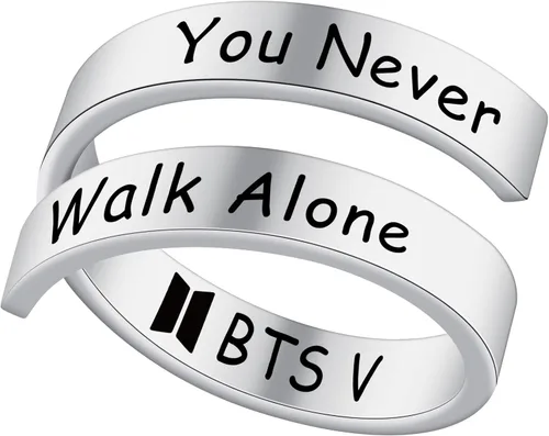 ARETIS - Anillo Kpop Bangtan para niños, con texto en inglés "You Never Walk Alone Love Yourself J-Hope, Jin Jin, Jin, JK RM SUGA V, Bangtan, Boys