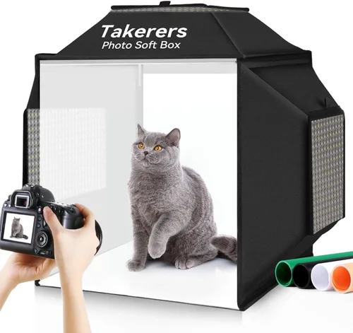 Miniatura 14 de Takerers Caja de Luz de Estudio Fotográfico de 12"x12"x12" con Cabina de Fotografía con 120 LEDs, 3000-5700K Ajustable, 6 Fondos de Colores, Carpas