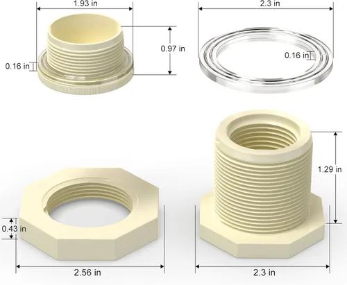 Miniatura 3 de TAISHER Adaptador de conector de tanque de mamparo de 1 pulgada de ABS blanco con tapones y junta para tanque de agua, barriles de lluvia, acuarios