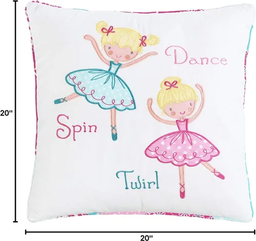 Miniatura 3 de Cozy Line Home Fashions Dancing Girls - Almohada decorativa cuadrada con estampado bordado rosa y blanco (2 niñas, almohada decorativa - 1 unidad)