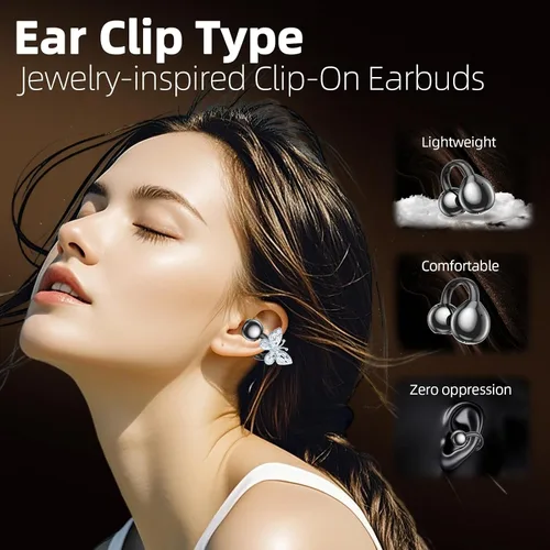 Miniatura 3 de Auriculares de Clip Inspirados en Joyería con Mariposa Extraíble, Ajuste Cómodo Auriculares Abiertos de Clip, Auriculares Inalámbricos Bluetooth