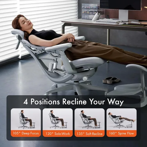 Miniatura 6 de LiberNovo Silla de oficina ergonómica dinámica con reposapiés StepSync, silla de escritorio con soporte lumbar adaptativo, reclinación de 160°