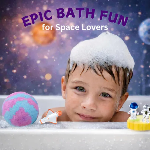 Miniatura 4 de EvolutionUSA 1 pieza Bomba de baño espacial para niños, Bola de baño planetaria con juguete escondido en el interior, Bomba de baño orgánica