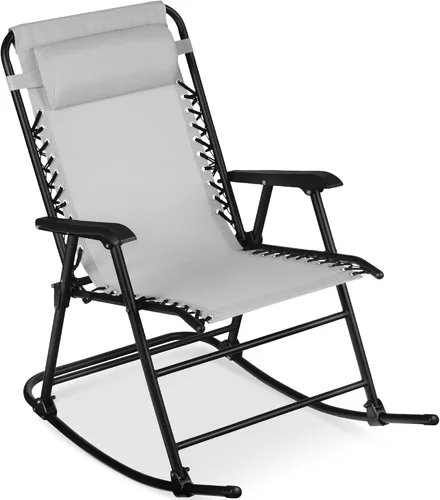 Miniatura 10 de Best Choice Products Silla mecedora plegable para exteriores, Silla de gravedad cero, Silla balancín para patio con reposacabezas, color rojo carmesí