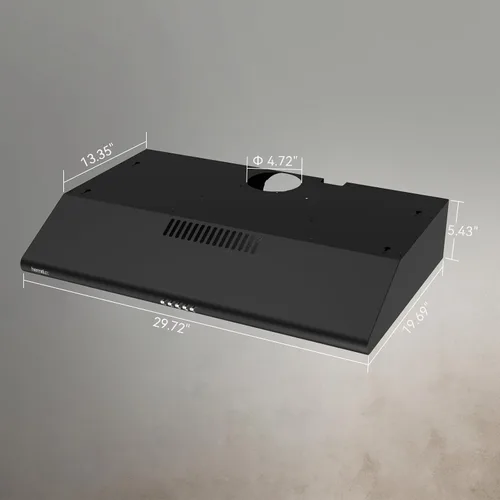 Miniatura 5 de Hermitlux Campana extractora para debajo del gabinete, campana de ventilación negra de 30 pulgadas con ventilador de escape de 3 velocidades