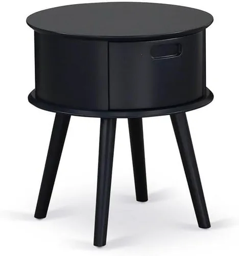 East West Furniture GONE11 Gorgeous Gordon - Mesita de noche redonda de una pieza con cajón, 1 paquete, acabado negro