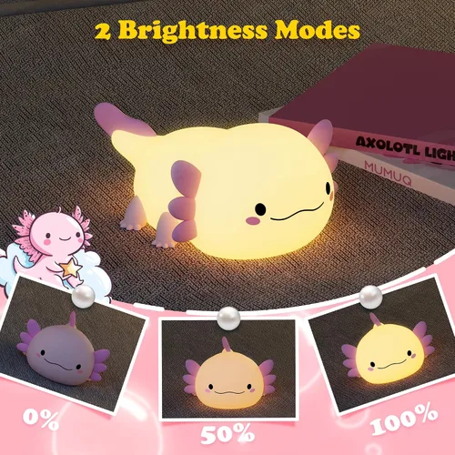 Miniatura 2 de Axolotl Luz de noche, lámpara LED rosa de silicona para niños Control táctil blando, temporizador de 20 minutos, lámpara de noche, soporte