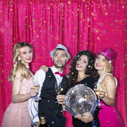 Miniatura 5 de PartyDelight - Fondo de lentejuelas rosa intenso de 6 pies x 8 pies para fotografía, cortina de bodas y eventos especiales Rosa encendido
