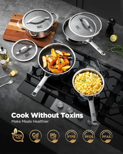 Miniatura 9 de Sartén wok con tapa, cerámica híbrida de 13 pulgadas, woks y sartenes para saltear de acero inoxidable de tres capas, antiadherente, no tóxico