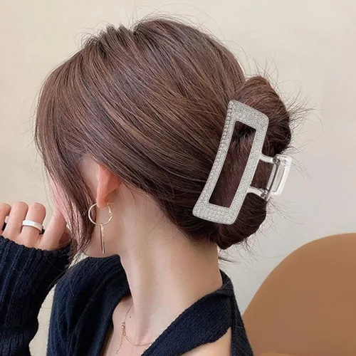 Miniatura 8 de WORTL Pinzas grandes de metal cuadradas de 3.5 pulgadas, paquete de 4 abrazaderas de pelo de diamantes de imitación para mujeres y más delgadas