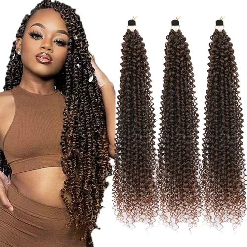 Miniatura 10 de Pelo de ganchillo Ocean Wave de 30 pulgadas, 3 paquetes de cabello trenzado de onda profunda, cabello rizado profundo con ganchillo para mujeres