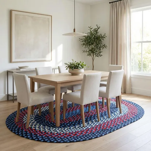 Miniatura 6 de Super Area Rugs Alfombra trenzada azul de 7 x 9 pulgadas, alfombra tejida ovalada para sala de estar, alfombra trenzada de granja, alfombra