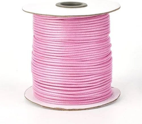 Miniatura 48 de Cordón de poliéster encerado coreano de 100 yardas, hilo de cordón trenzado beige para collar, cuerda de alambre de 0.079 pulgadas con carrete