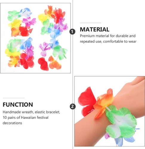 Miniatura 9 de ABOOFAN 20 pulseras hawaianas de flores Lei: pulsera de flores de hibisco, correa elástica floral para el cabello, decoración de mano, suministro