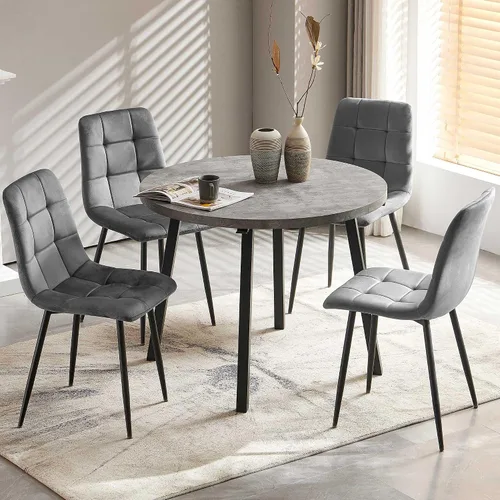 NORDICANA Juego de comedor de madera de 5 piezas para 4, mesa de cocina pequeña con sillas tapizadas, juego de mesa redonda gris y sillas
