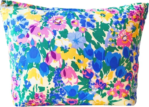 Bolsa de maquillaje para mujer, bolsa de cosméticos de lona con cremallera, bolsa de maquillaje pequeña, bolsa de maquillaje floral, organizador de