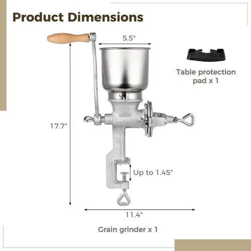 Miniatura 7 de Molinillo de maíz de alta tolva, molinillo de grano de hierro fundido, molinillo de café manual, molinillo de mano resistente con tolva grande