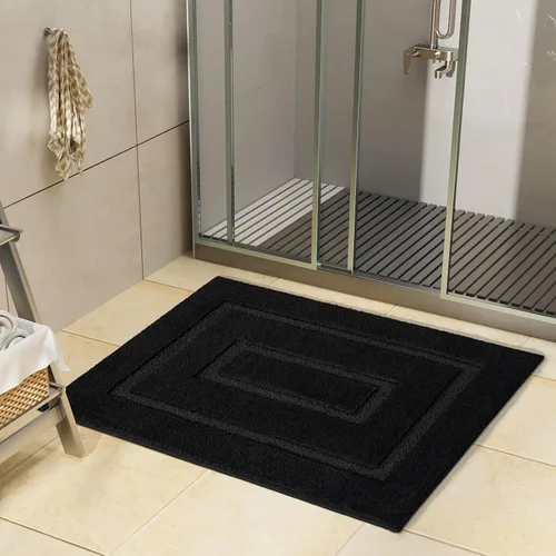 Miniatura 2 de HOMORE Alfombra de baño negra de 24 x 17 pulgadas, suave y absorbente, alfombra de baño pequeña, alfombra de baño lavable antideslizante para bañera
