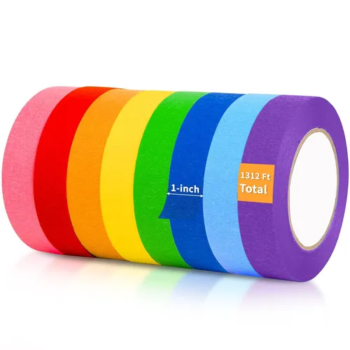 Cinta de Enmascarar de Colores, 8 Rollos Multicolor de 1312 Pies x 1 Pulgada Cinta de Pintor para Artes y Manualidades, Suministros de Arte para