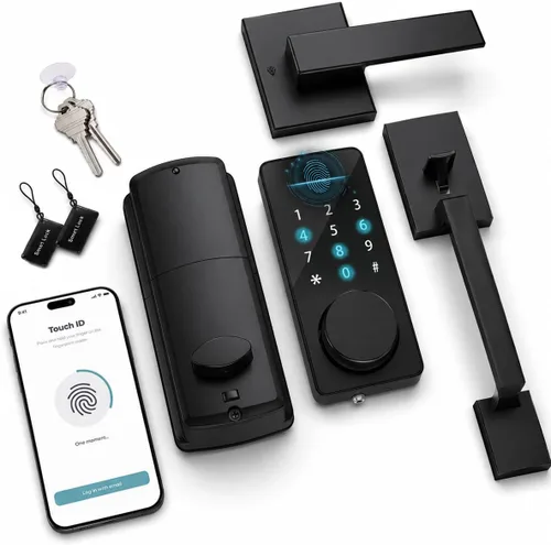 Cerradura de puerta inteligente con mango 6 en 1 sin llave cerrojo de entrada, cerradura de puerta biométrica de huellas dactilares, código de