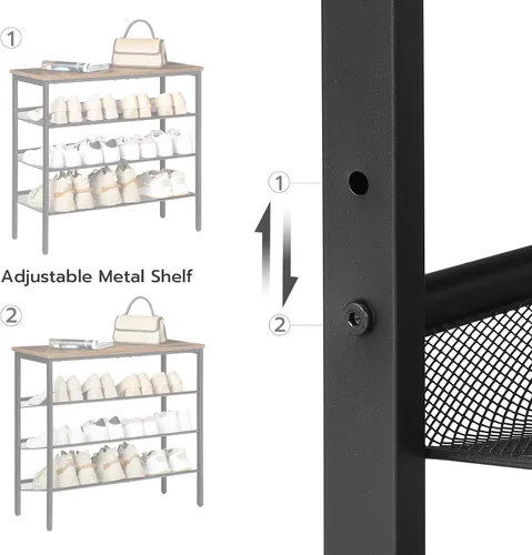 Miniatura 3 de HOOBRO Zapatero para entrada, organizador de zapatos de 4 niveles con estantes de malla ajustables, 12-16 pares de zapatos, amplio montaje