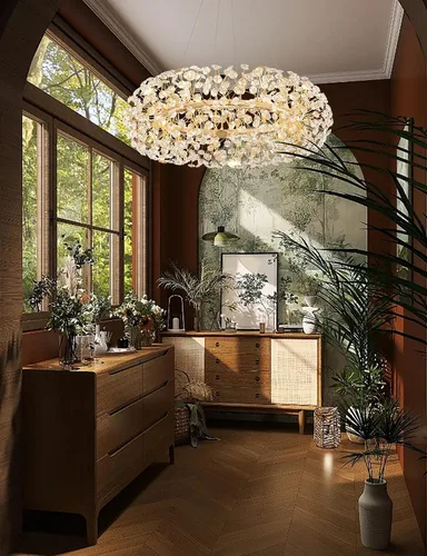 Miniatura 13 de ykolupty - Candelabro de diente de león dorado de 8 luces para comedor, lámpara colgante Sputnik con control remoto, candelabro de cristal moderno