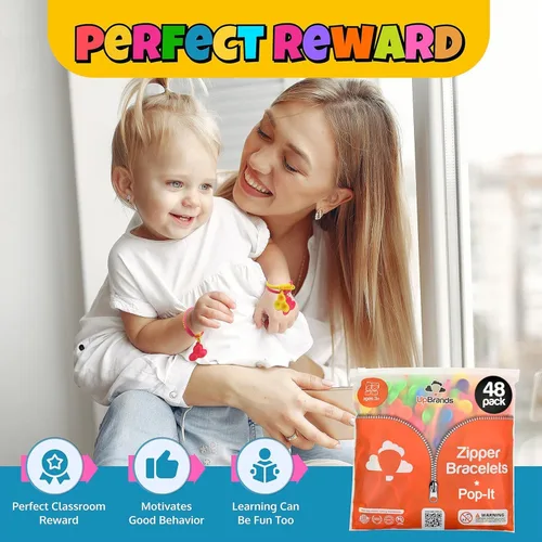 Miniatura 6 de UpBrands 48 pulseras mejoradas con cremallera Pop-It para niños, juguetes antiestrés para TDAH, juguetes para aliviar la ansiedad, kit