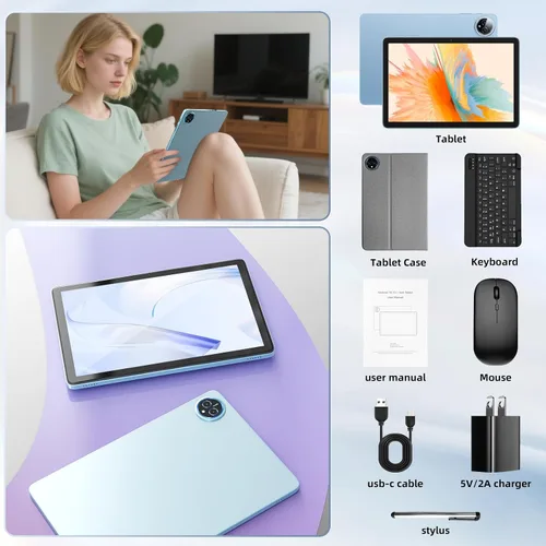 Miniatura 7 de Tablet Android 15 de 10 pulgadas, 24GB RAM 128GB ROM, Tabletas con Funda de Teclado Ratón Stylus, 1TB Expandible, Octa-Core 6000mAh 1280x800 IPS HD