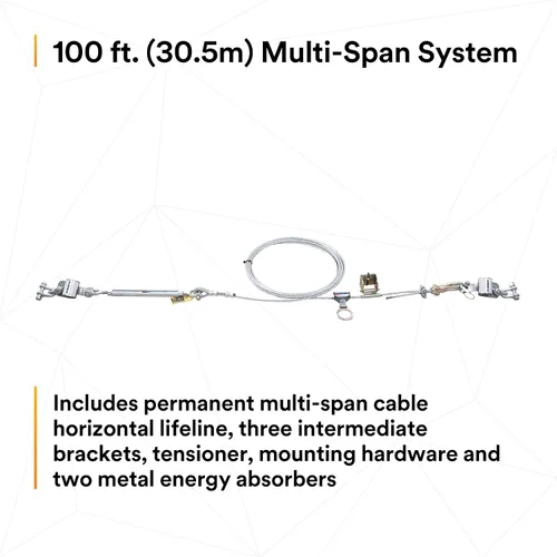 Miniatura 3 de 3M DBI-SALA Sayfline 7603100 Sistema horizontal permanente, cable Galv. multitramo de 98.4 ft, con 3 soportes de interm, tensor, accesorios