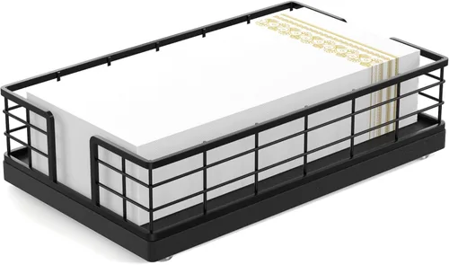 Miniatura 10 de Wican Bandeja para toallas de invitados para baño, servilletas de madera y hierro para tocador, mesa de comedor, cesta de madera para toallas
