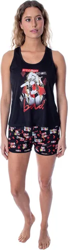 Miniatura 2 de DC Comics - Conjunto de pijama Harley Quinn para mujer, camiseta sin mangas y pantalones cortos con espalda cruzada, Negro